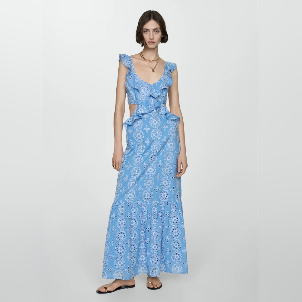 Mango Blue Ruffled Tiered Maxi Dress for Wedding Guest